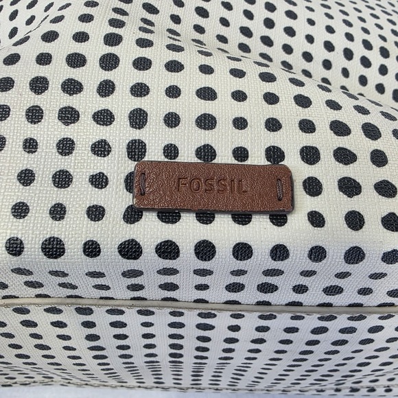 Fossil Fiona Signature Handbag Tote Shoulder Bag Purse Black Cream Polka Dots - Picture 5 of 16